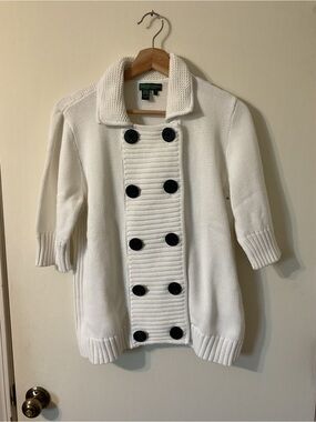 Vintage Lauren Jeans Co RL 100% Cotton Cream Knit Nautical Sweater w/ Collar L